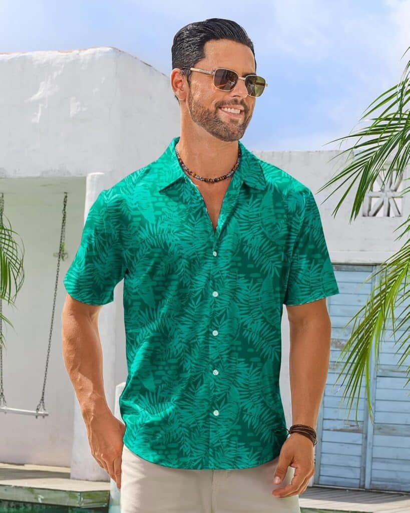 BOJIN Mens Hawaiian Wrinkle Free Short Sleeve Button Down Tropical Floral Beach Vacation Shirt