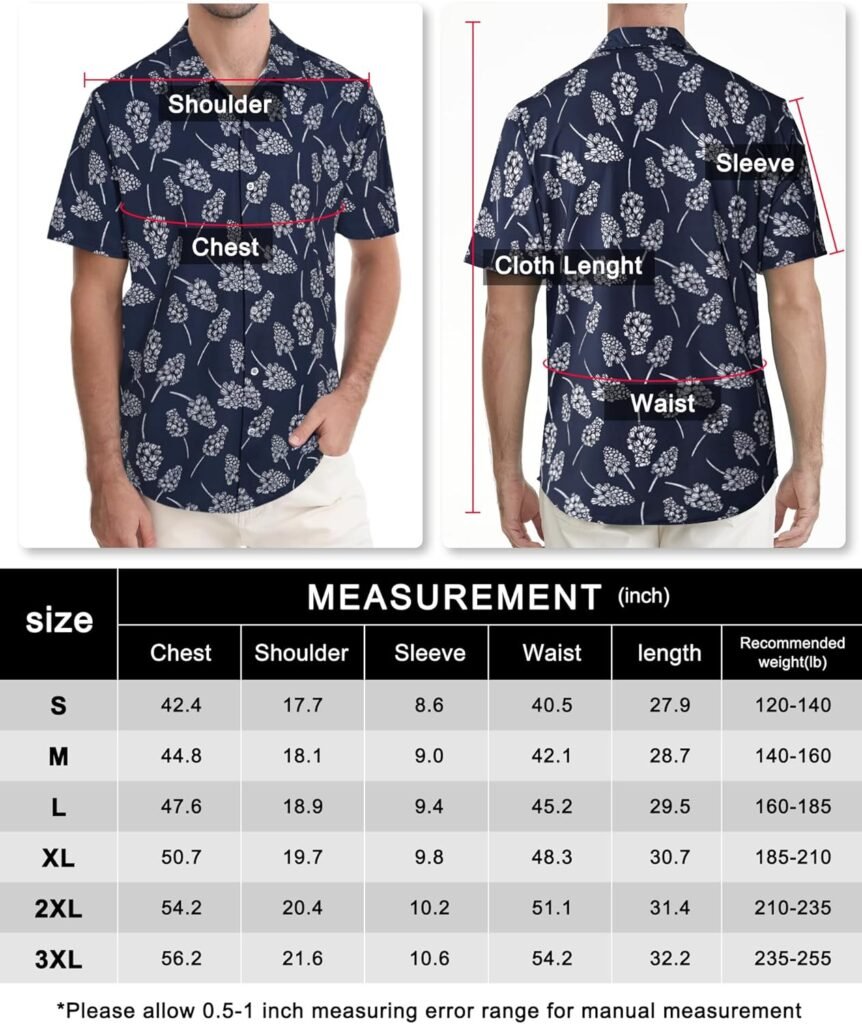 BOJIN Mens Hawaiian Wrinkle Free Short Sleeve Button Down Tropical Floral Beach Vacation Shirt