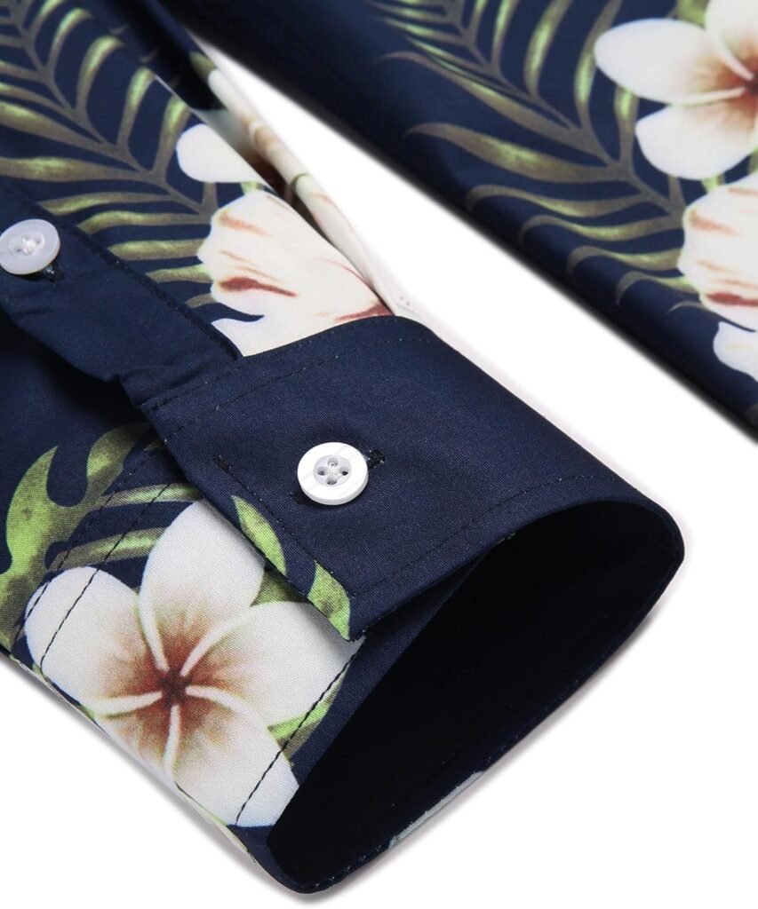 COOFANDY Mens Floral Button Down Long Sleeve Hawaiian Shirt Flower Printed Tropical Beach Shirts