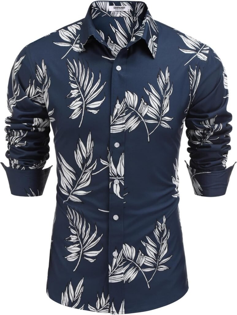 COOFANDY Mens Floral Button Down Long Sleeve Hawaiian Shirt Flower Printed Tropical Beach Shirts