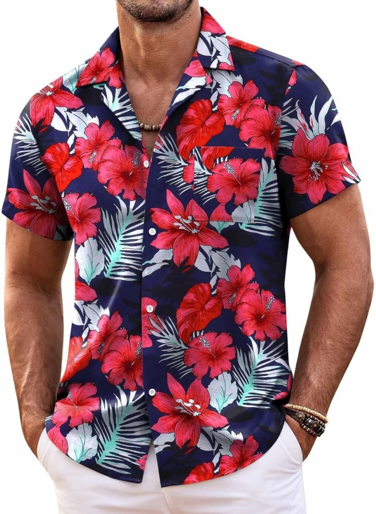 COOFANDY Mens Hawaiian Shirt Short Sleeve Floral Button Down Shirts Tropical Summer Beach Shirts Camp Collar Shirt