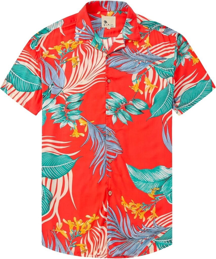 Damipow Mens Unique Pattern Hawaiian Shirt Beach Tropical Button Up Shirts Vacation Cruise Hawaii Summer Clothes