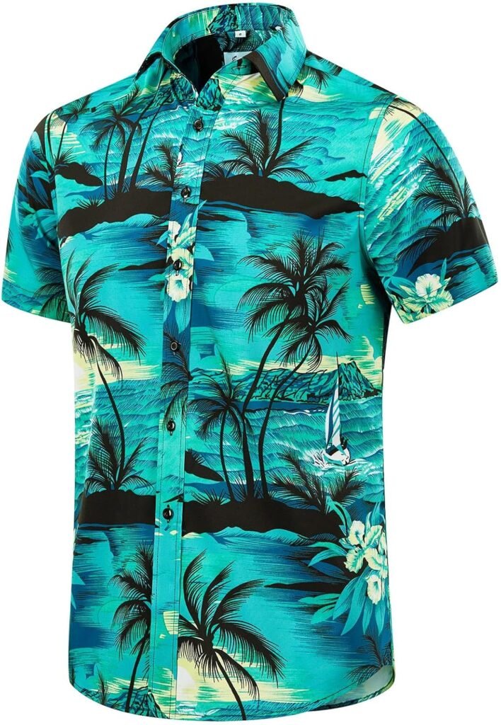 EUOW Mens Hawaiian Shirt Short Sleeves Printed Button Down Summer Beach Dress Shirts