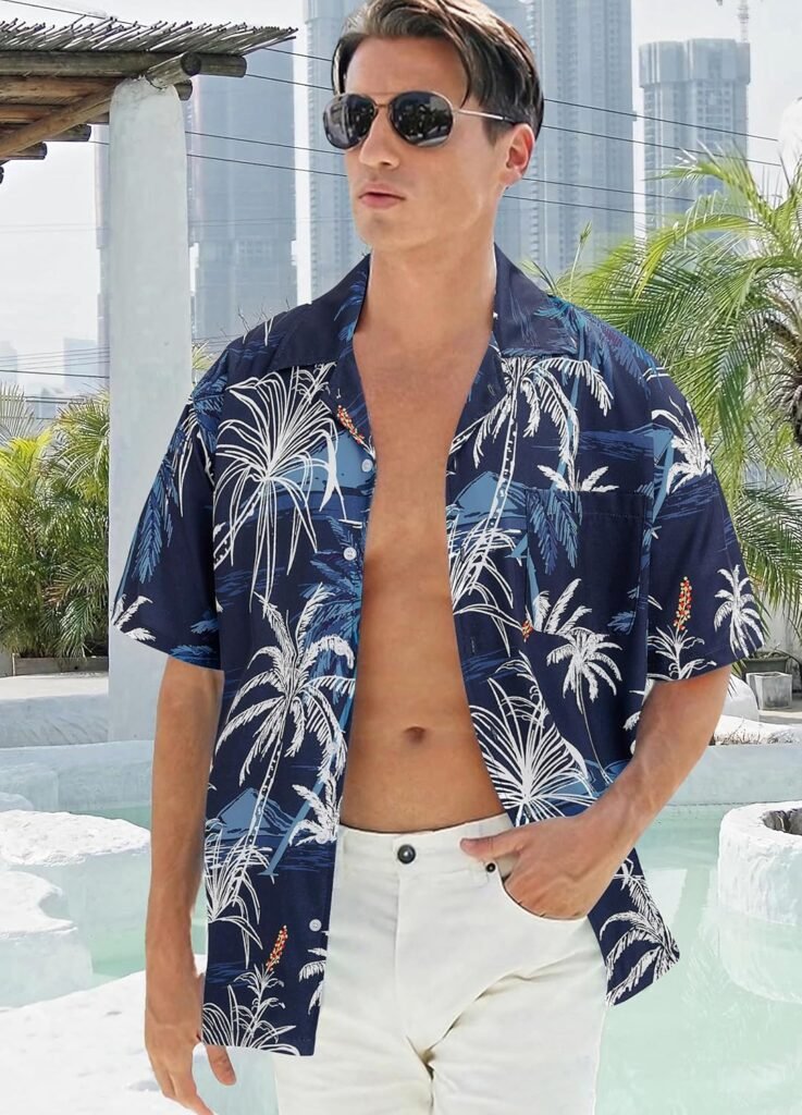 APTRO Mens Hawaiian Shirt Short Sleeve Summer Beach Tropical Button Down Shirt