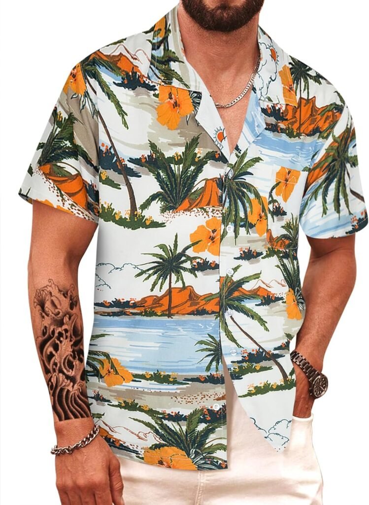 APTRO Mens Hawaiian Shirt Short Sleeve Summer Beach Tropical Button Down Shirt