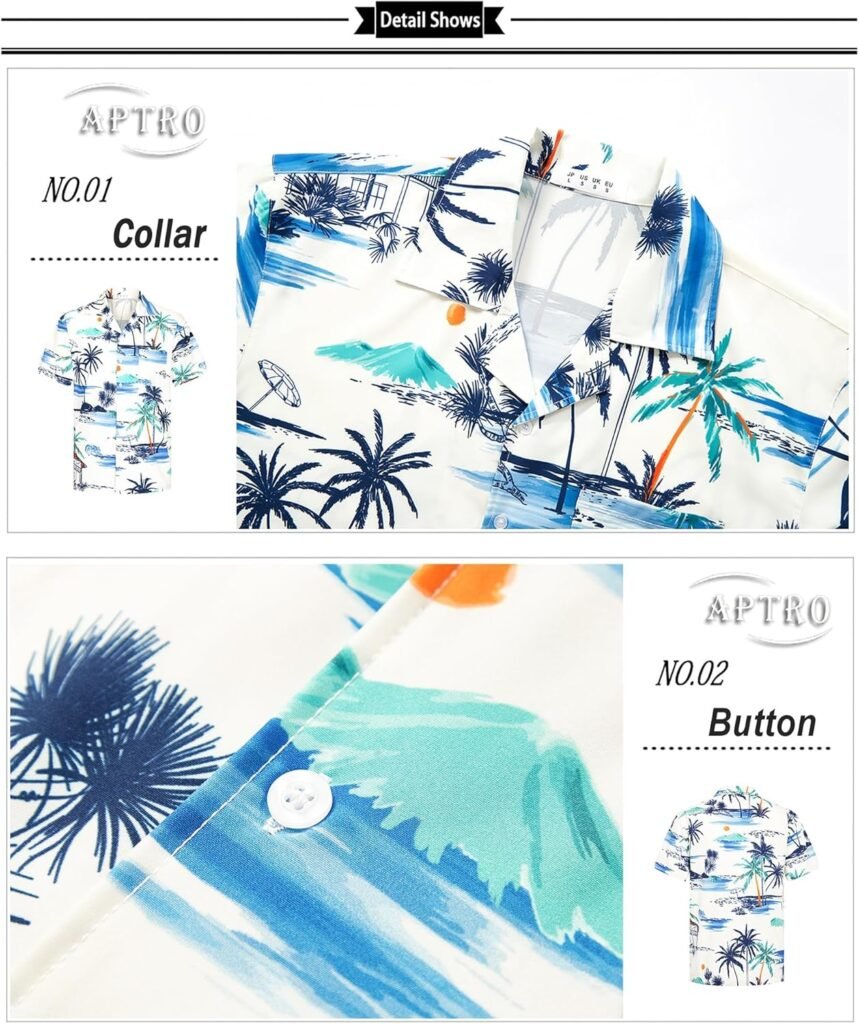 APTRO Mens Hawaiian Shirt Summer Beach Tropical Short Sleeve Button Down Shirt