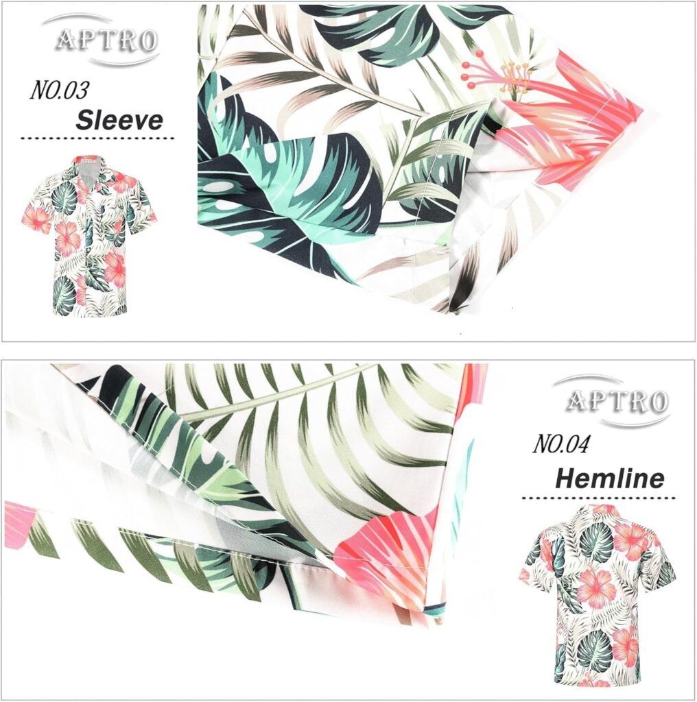 APTRO Mens Hawaiian Shirt Summer Beach Tropical Short Sleeve Button Down Shirt
