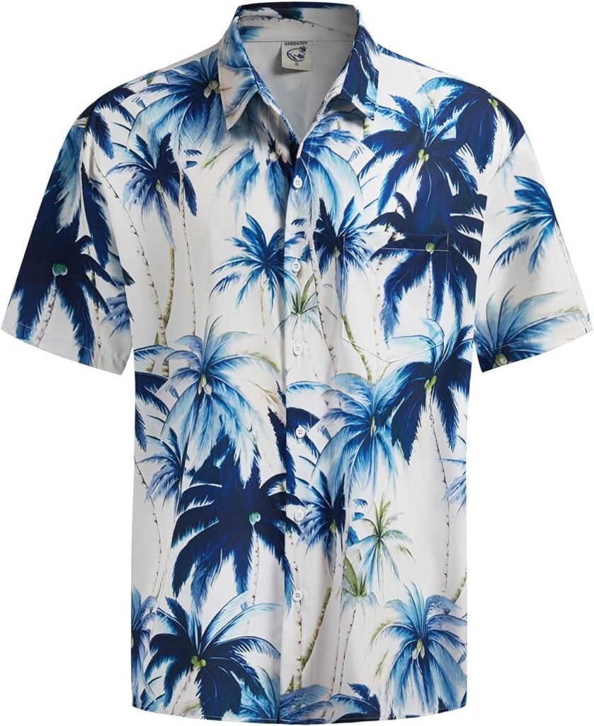 Hardaddy Mens Hawaiian Shirt Short Sleeves Coconut Printed Button Down Summer Beach Casual Shirts