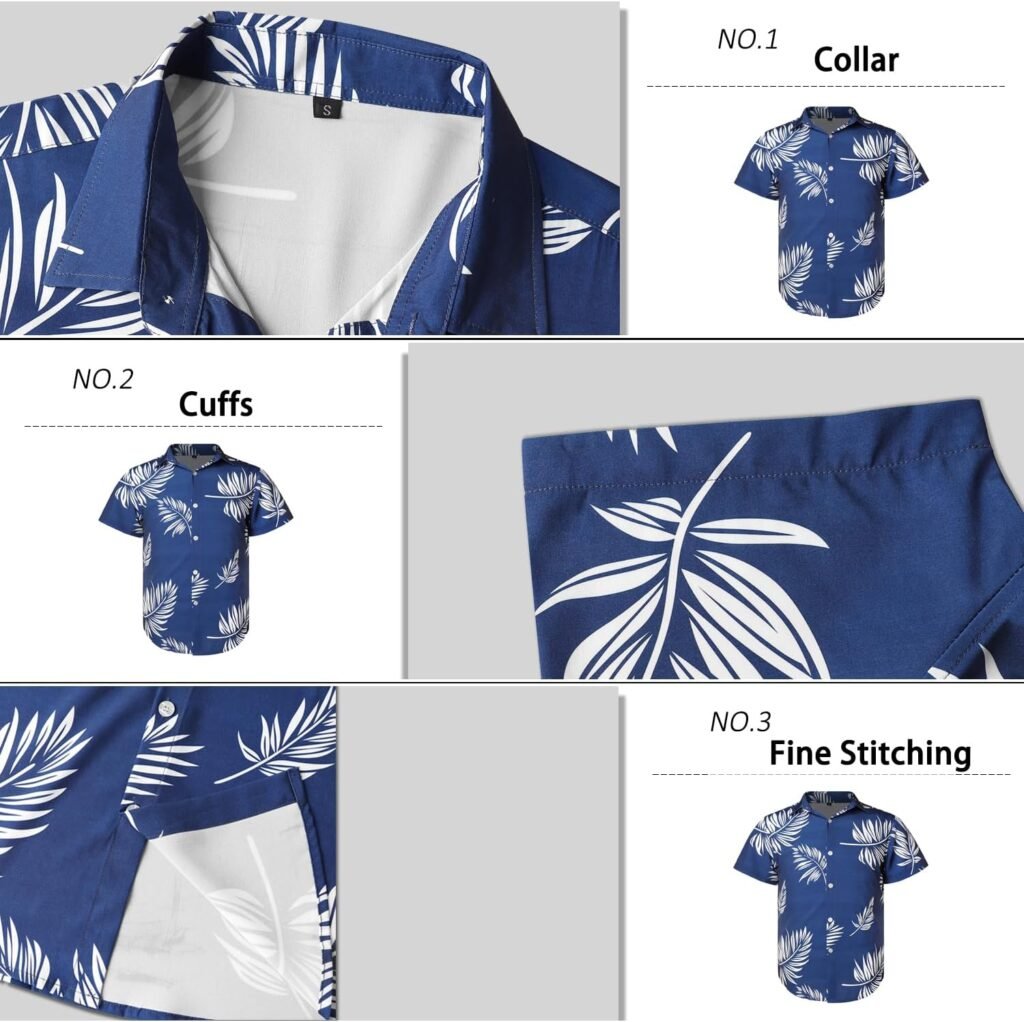 Hawaiian Shirt for Men Sleeves Printed Casual Button Down Summer Beach Dress Shirts