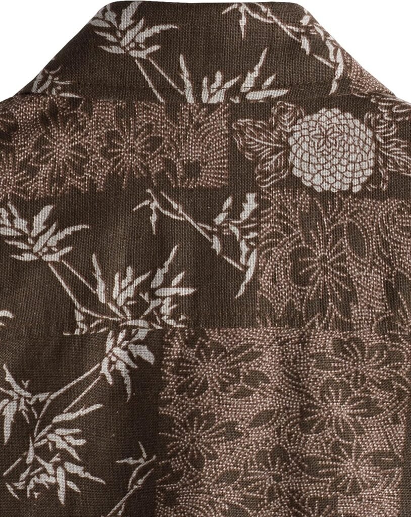 Mens Cotton Linen Vintage Pattern Printed Old Style Shirt Casual Short Sleeve Button Down Retro Shirts