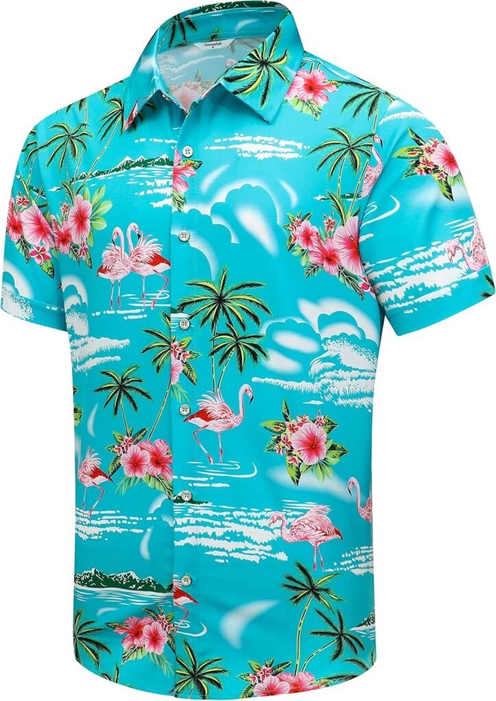 Mens Hawaiian Shirt, Short Sleeves Button Down Beach Clothing, Unisex Summer Flamingos Casual Aloha Floral Shirts