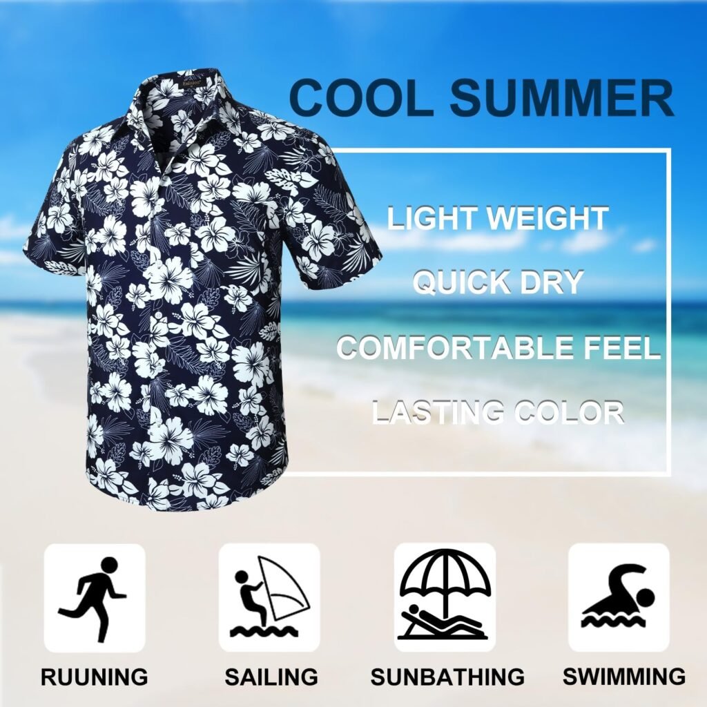 Mens Hawaiian Shirts Short Sleeve Casual Floral Button Down Tropical Shirt Summer Holiday Beach Aloha Hawaii Shirt