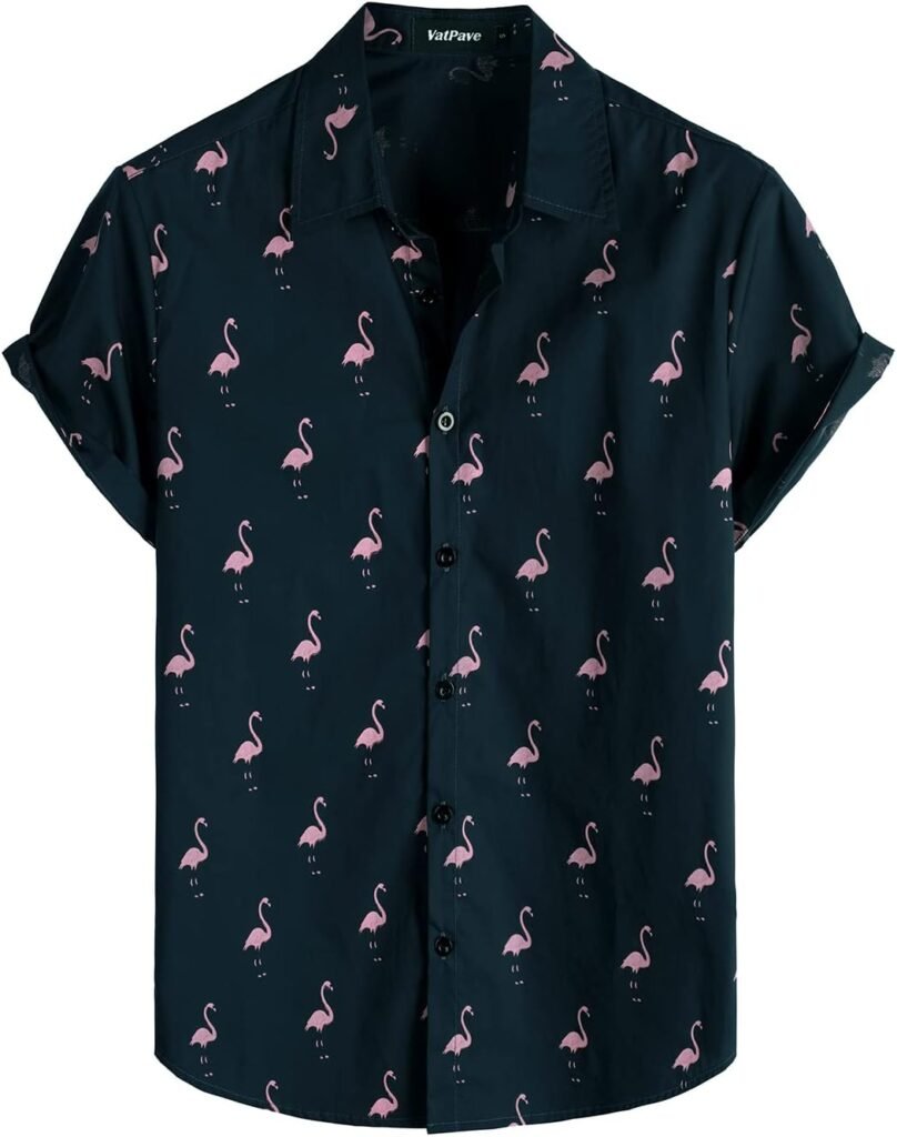 VATPAVE Mens 100% Cotton Hawaiian Shirts Floral Short Sleeve Button Down Shirts Summer Beach Shirts