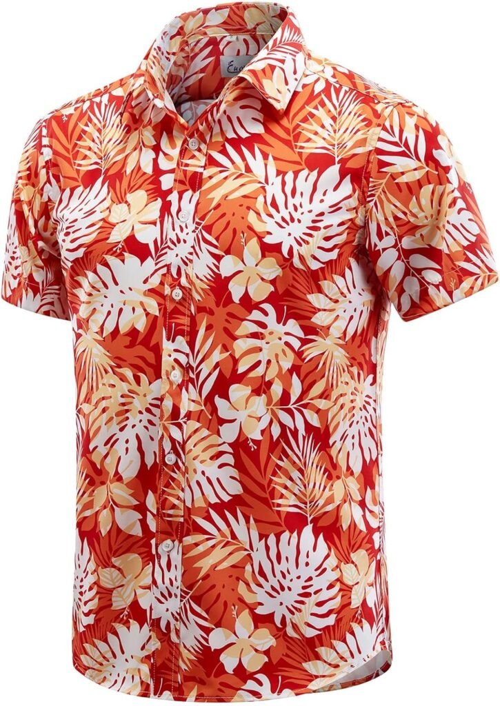 EUOW Mens Hawaiian Shirt Short Sleeves Printed Button Down Summer Beach Dress Shirts