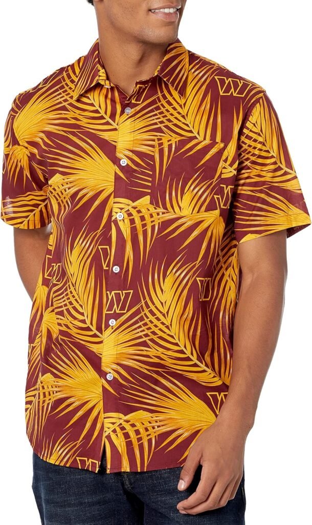 FOCO Mens NFL Team Logo Floral Aloha Tropical Button Up Shirt