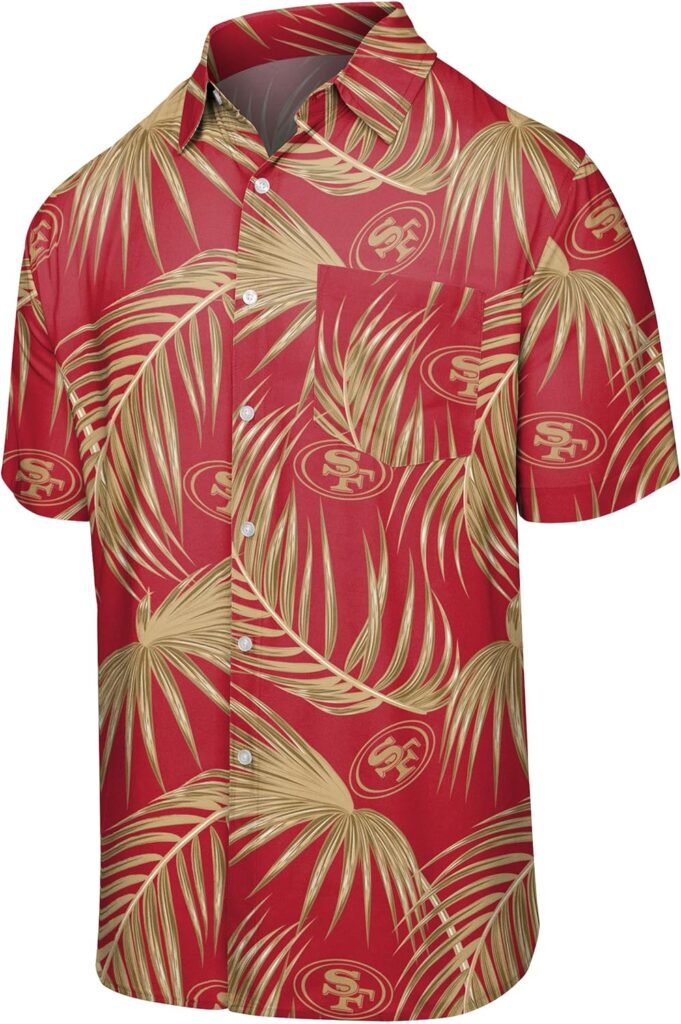 FOCO Mens NFL Team Logo Floral Aloha Tropical Button Up Shirt